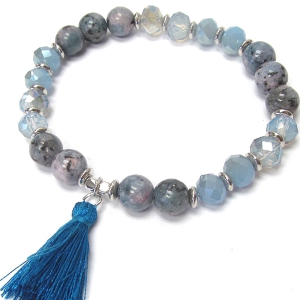 Semi precious stones and glass beads blue bracelet